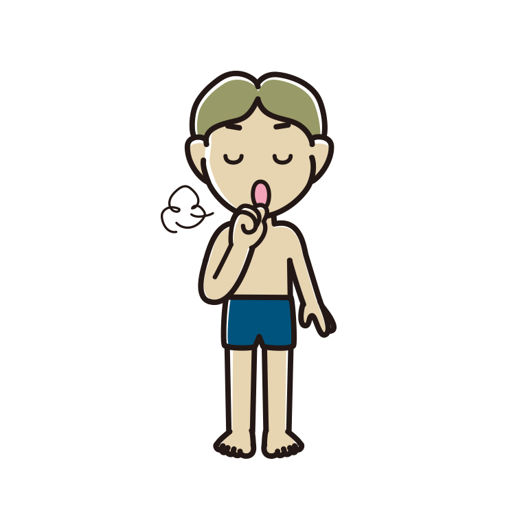 咳払いするスクール水着の小学生男子のイラスト【色あり、背景なし】透過PNG