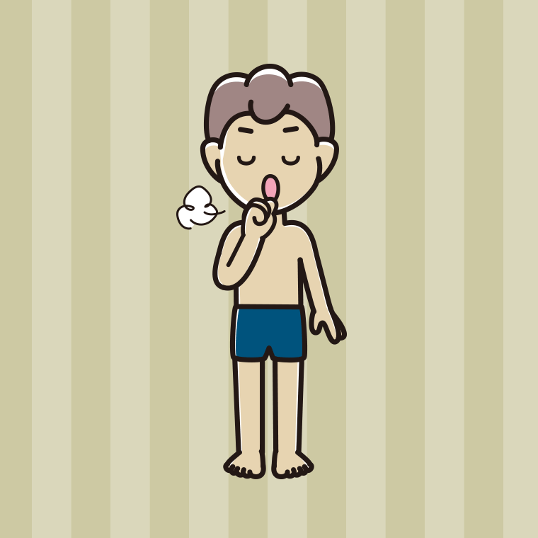 咳払いするスクール水着の男子中学生のイラスト【色、背景あり】PNG