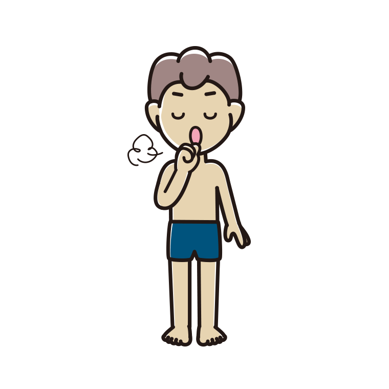 咳払いするスクール水着の男子中学生のイラスト【色あり、背景なし】透過PNG
