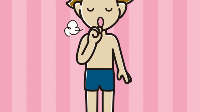 咳払いするスクール水着の男子高校生のイラスト【色、背景あり】PNG