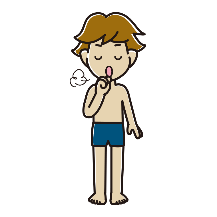 咳払いするスクール水着の男子高校生のイラスト【色あり、背景なし】透過PNG