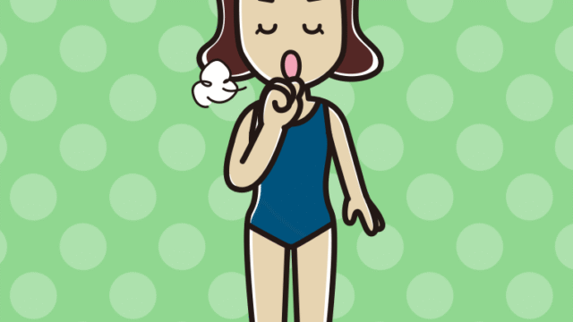 咳払いするスクール水着の女子高校生のイラスト【色、背景あり】PNG