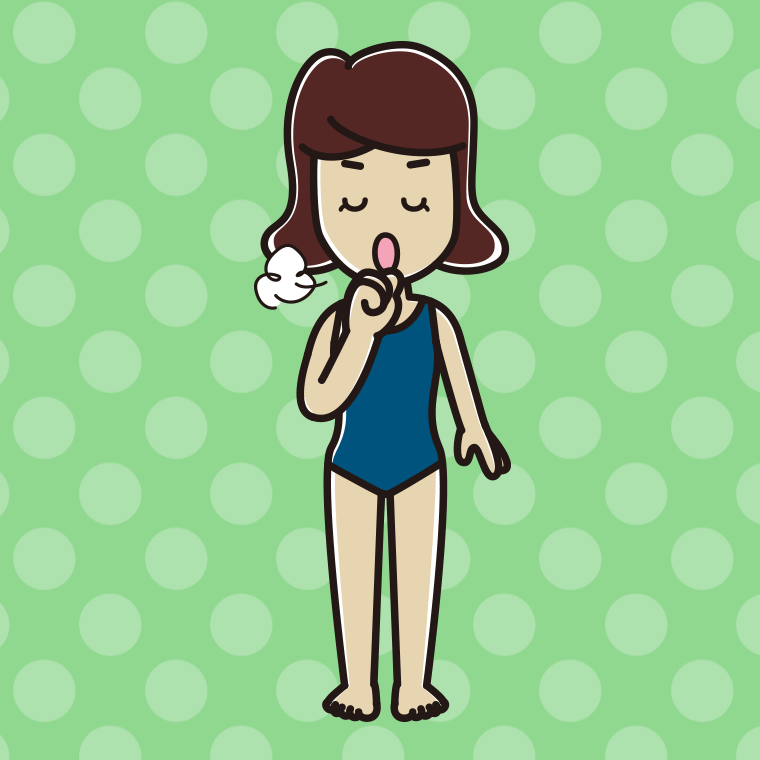 咳払いするスクール水着の女子高校生のイラスト【色、背景あり】PNG