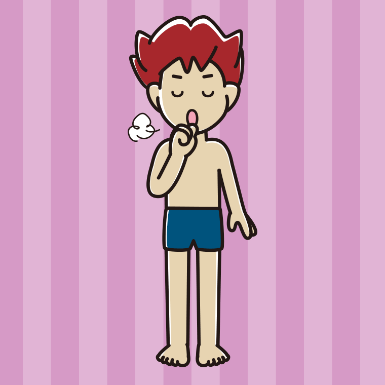 咳払いするスクール水着の男子大学生のイラスト【色、背景あり】PNG