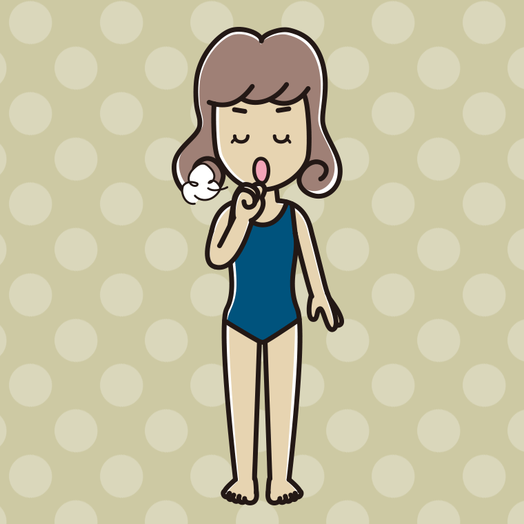 咳払いするスクール水着の女子大学生のイラスト【色、背景あり】PNG