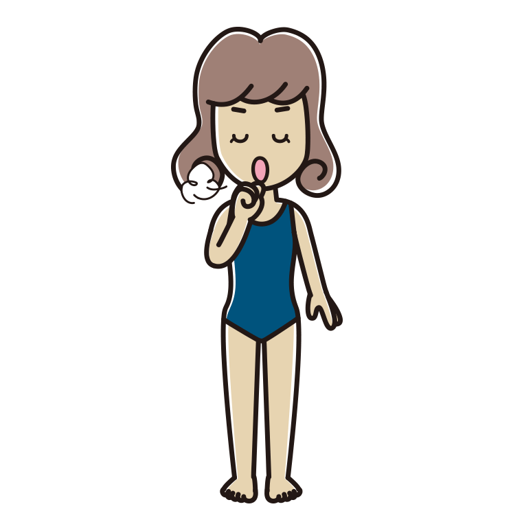 咳払いするスクール水着の女子大学生のイラスト【色あり、背景なし】透過PNG