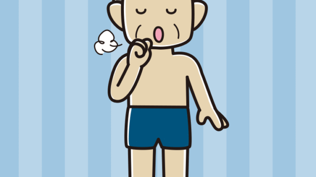 咳払いするスクール水着のおじさんのイラスト【色、背景あり】PNG