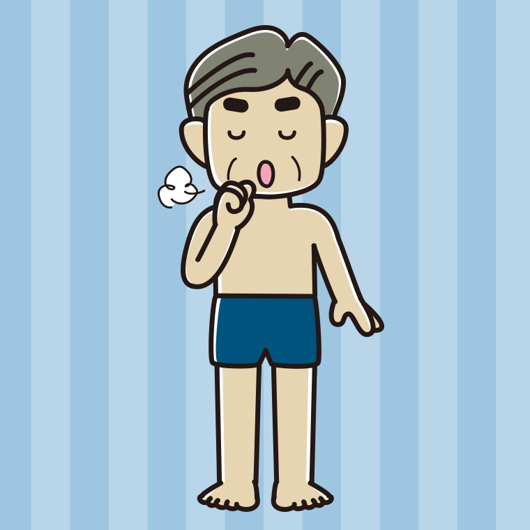 咳払いするスクール水着のおじさんのイラスト【色、背景あり】PNG