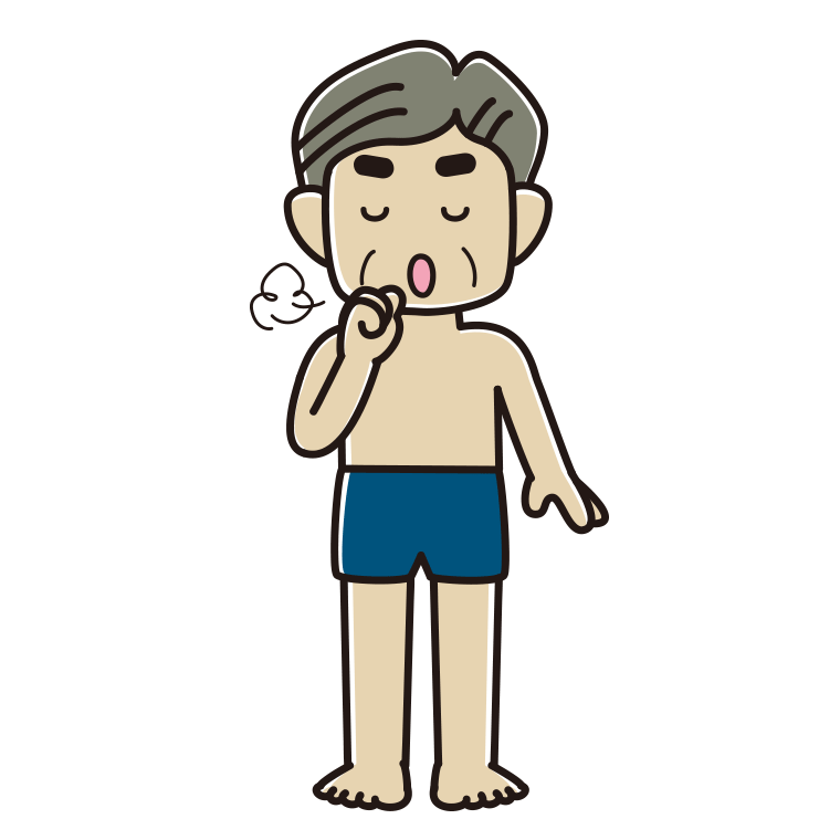 咳払いするスクール水着のおじさんのイラスト【色あり、背景なし】透過PNG