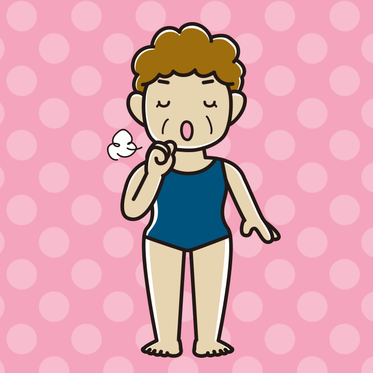 咳払いするスクール水着のおばさんのイラスト【色、背景あり】PNG