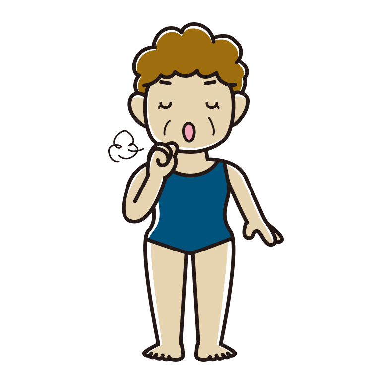 咳払いするスクール水着のおばさんのイラスト【色あり、背景なし】透過PNG