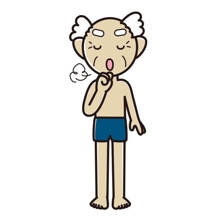 咳払いするスクール水着のおじいさんのイラスト【色あり、背景なし】透過PNG
