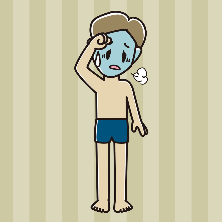 具合が悪いスクール水着の男性のイラスト【色、背景あり】PNG