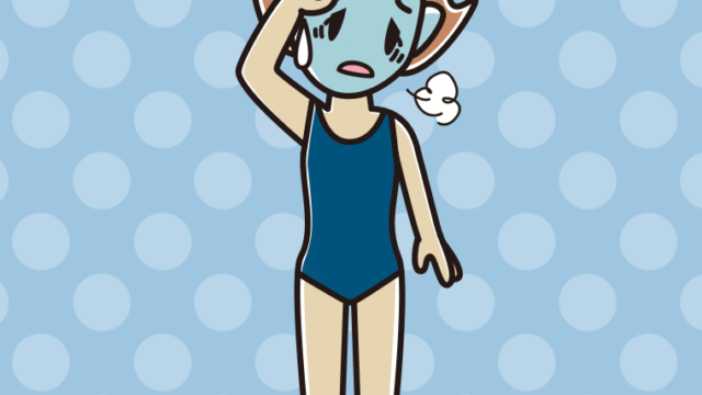 具合が悪いスクール水着の女性のイラスト【色、背景あり】PNG