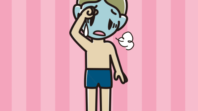 具合が悪いスクール水着の小学生男子のイラスト【色、背景あり】PNG