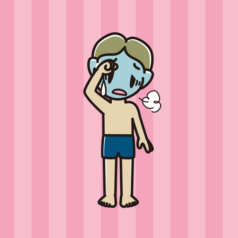 具合が悪いスクール水着の小学生男子のイラスト【色、背景あり】PNG