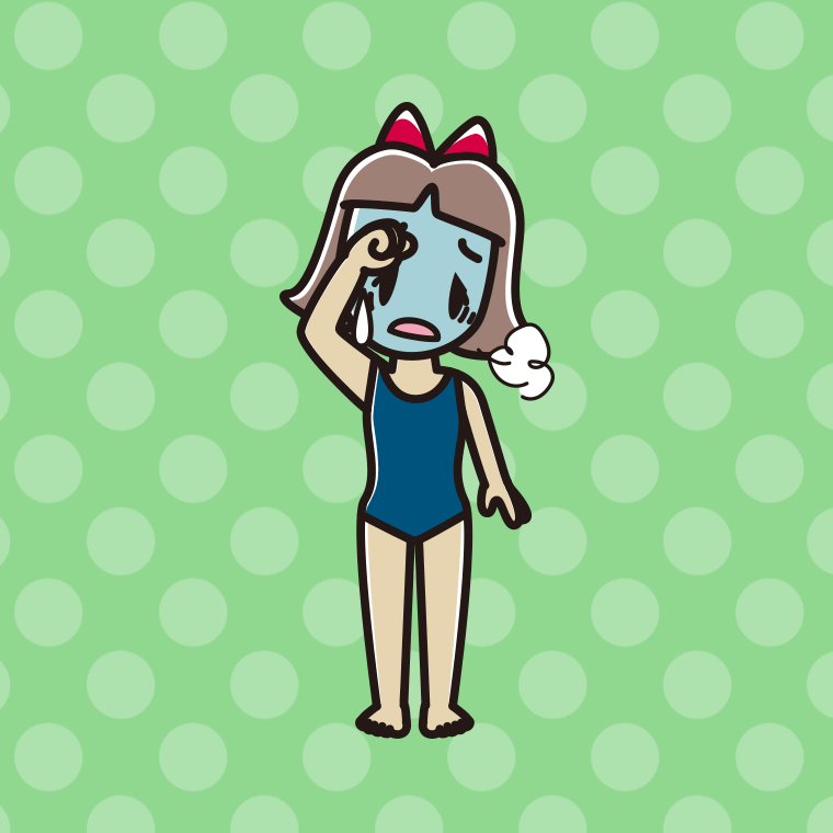 具合が悪いスクール水着の小学生女子のイラスト【色、背景あり】PNG