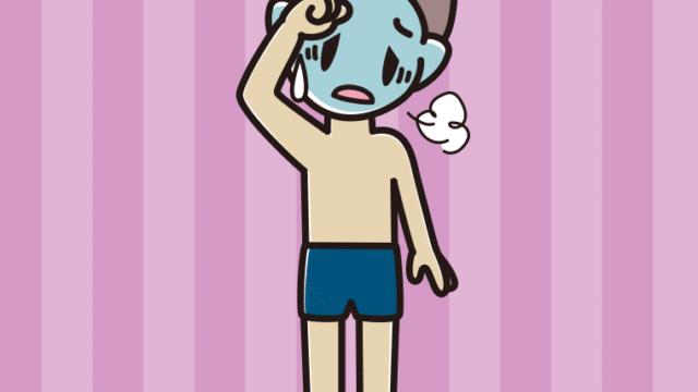 具合が悪いスクール水着の男子中学生のイラスト【色、背景あり】PNG