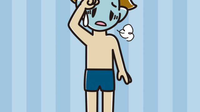 具合が悪いスクール水着の男子高校生のイラスト【色、背景あり】PNG