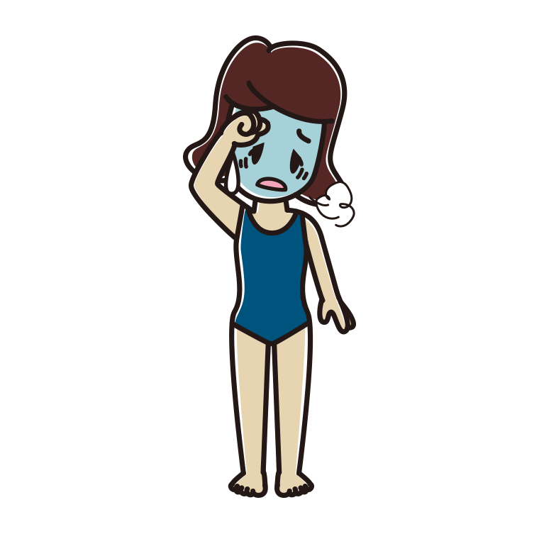 具合が悪いスクール水着の女子高校生のイラスト【色あり、背景なし】透過PNG