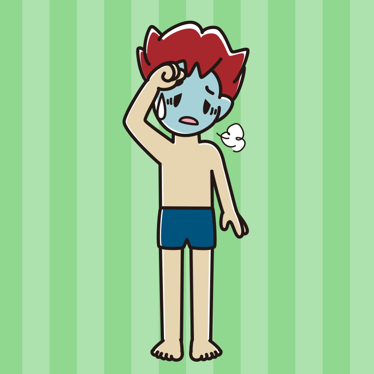 具合が悪いスクール水着の男子大学生のイラスト【色、背景あり】PNG