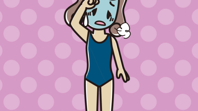 具合が悪いスクール水着の女子大学生のイラスト【色、背景あり】PNG