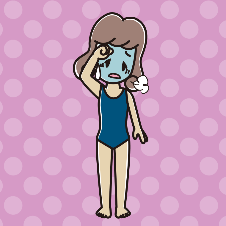 具合が悪いスクール水着の女子大学生のイラスト【色、背景あり】PNG