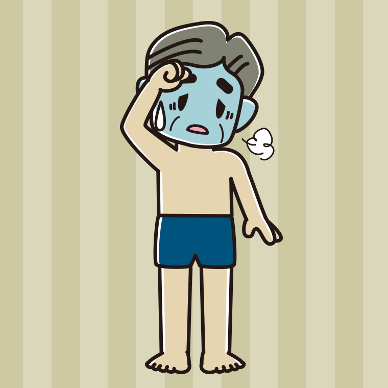 具合が悪いスクール水着のおじさんのイラスト【色、背景あり】PNG