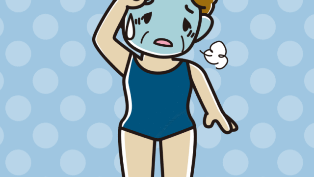 具合が悪いスクール水着のおばさんのイラスト【色、背景あり】PNG