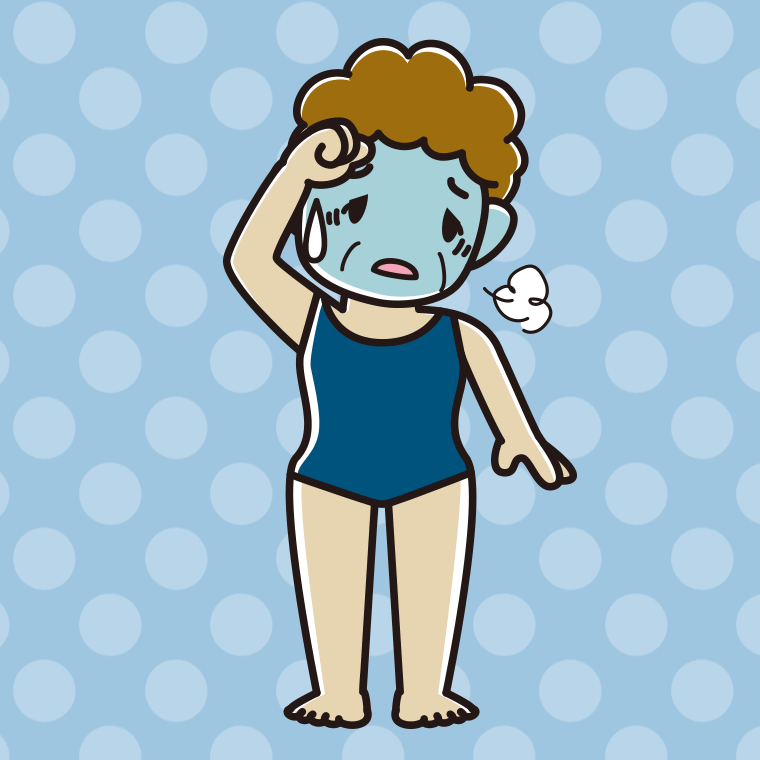 具合が悪いスクール水着のおばさんのイラスト【色、背景あり】PNG