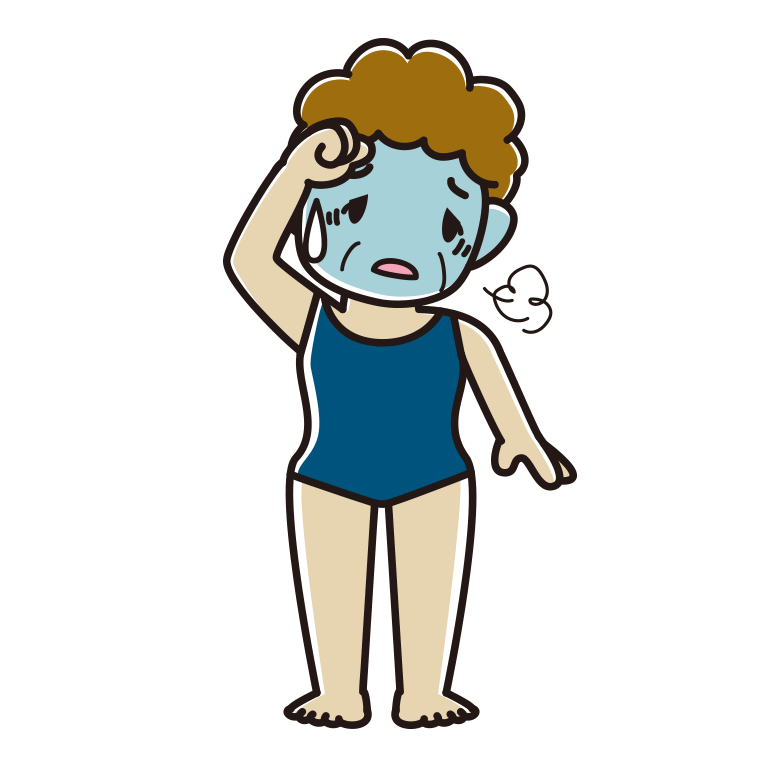 具合が悪いスクール水着のおばさんのイラスト【色あり、背景なし】透過PNG