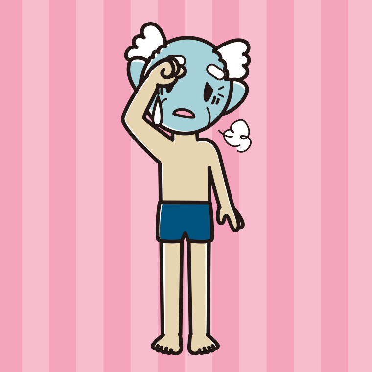 具合が悪いスクール水着のおじいさんのイラスト【色、背景あり】PNG