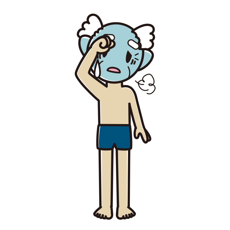 具合が悪いスクール水着のおじいさんのイラスト【色あり、背景なし】透過PNG