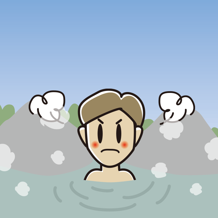 温泉で怒る男性のイラスト【色、背景あり】PNG