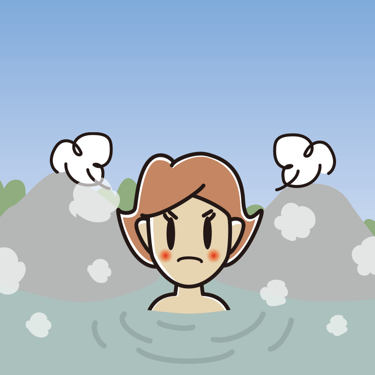 温泉で怒る女性のイラスト【色、背景あり】PNG