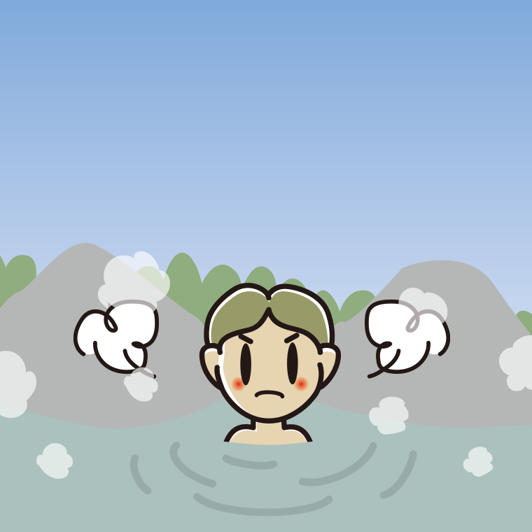 温泉で怒る小学生男子のイラスト【色、背景あり】PNG