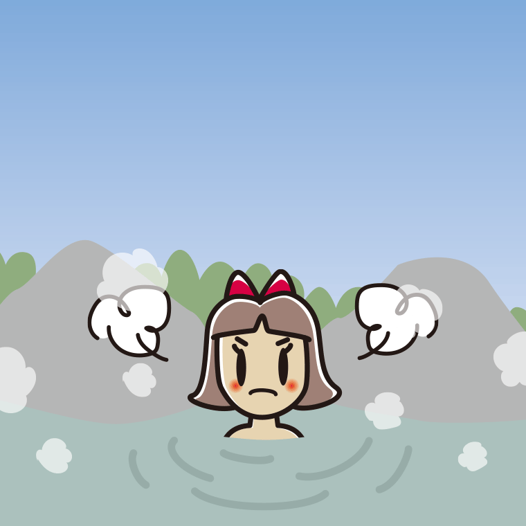 温泉で怒る小学生女子のイラスト【色、背景あり】PNG