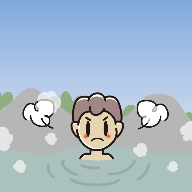 温泉で怒る男子中学生のイラスト【色、背景あり】PNG