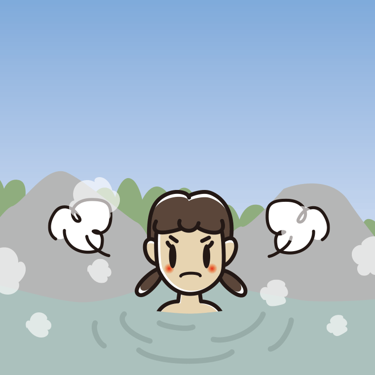温泉で怒る女子中学生のイラスト【色、背景あり】PNG