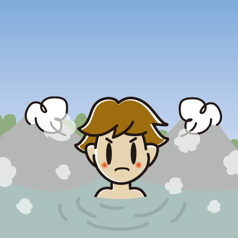 温泉で怒る男子高校生のイラスト【色、背景あり】PNG