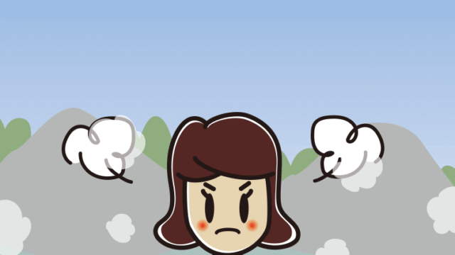 温泉で怒る女子高校生のイラスト【色、背景あり】PNG
