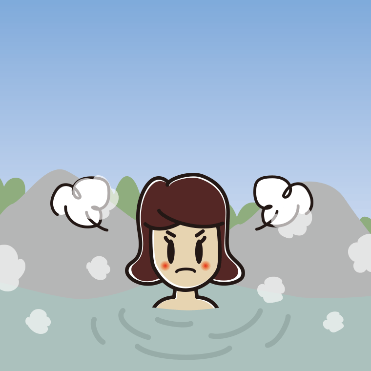 温泉で怒る女子高校生のイラスト【色、背景あり】PNG