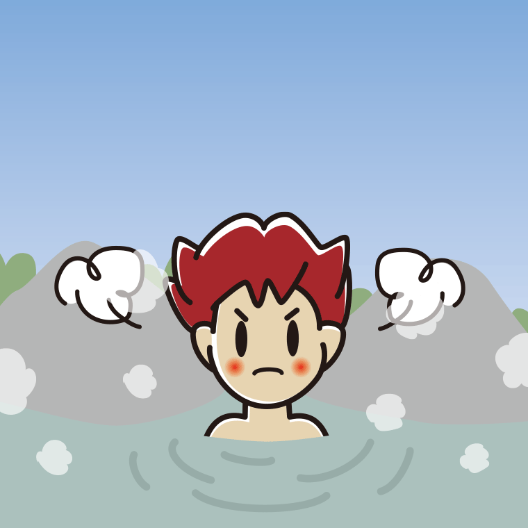 温泉で怒る男子大学生のイラスト【色、背景あり】PNG