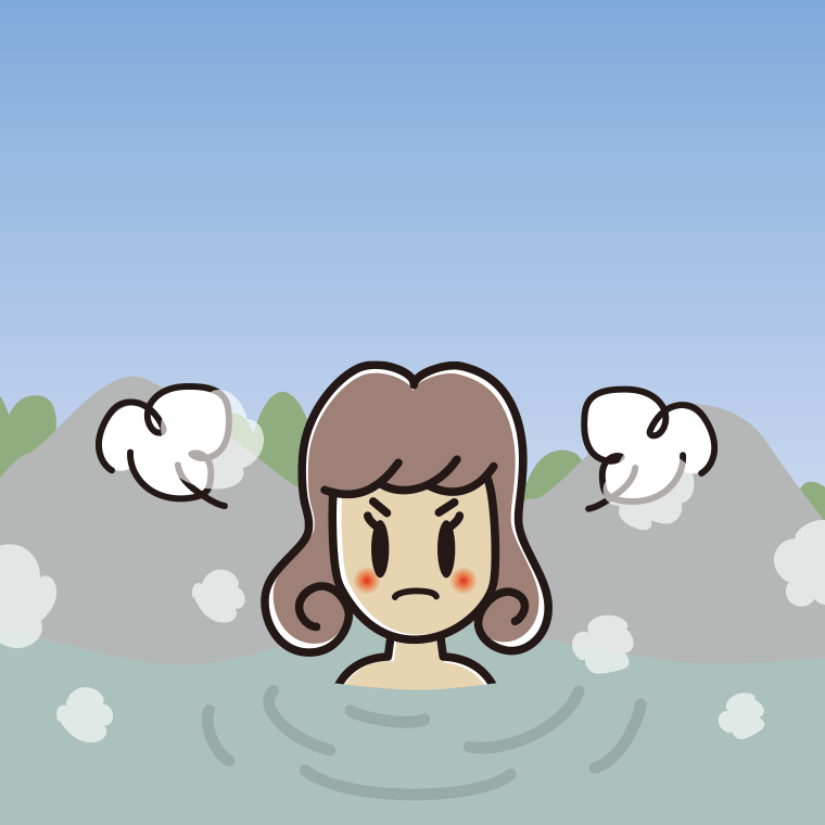 温泉で怒る女子大学生のイラスト【色、背景あり】PNG