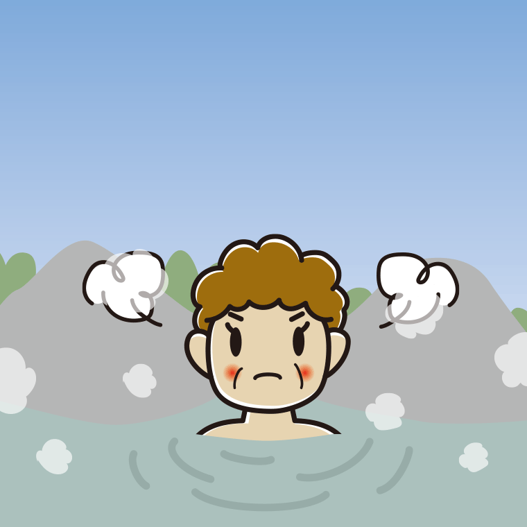 温泉で怒るおばさんのイラスト【色、背景あり】PNG