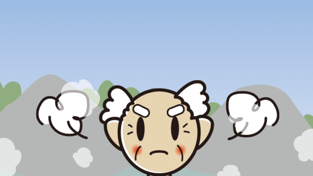 温泉で怒るおじいさんのイラスト【色、背景あり】PNG