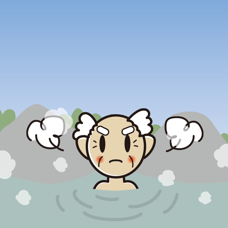 温泉で怒るおじいさんのイラスト【色、背景あり】PNG