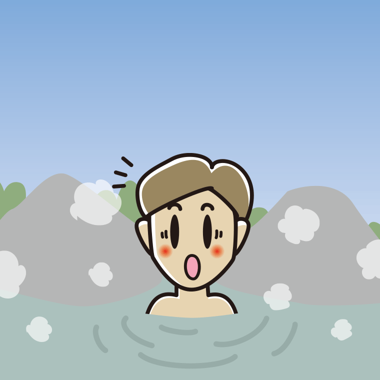 温泉で驚く男性のイラスト【色、背景あり】PNG
