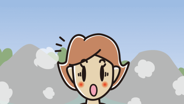 温泉で驚く女性のイラスト【色、背景あり】PNG