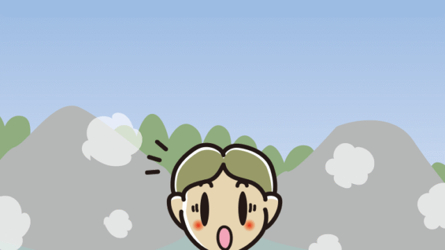 温泉で驚く小学生男子のイラスト【色、背景あり】PNG